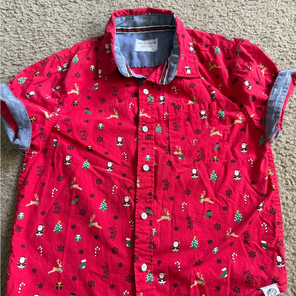 Old Navy Red Festive Print Button Down Shirt